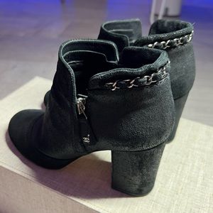 Chanel Black Distressed Suede Chain Detail Ankle Boots Shoes 6.5 (36.5)